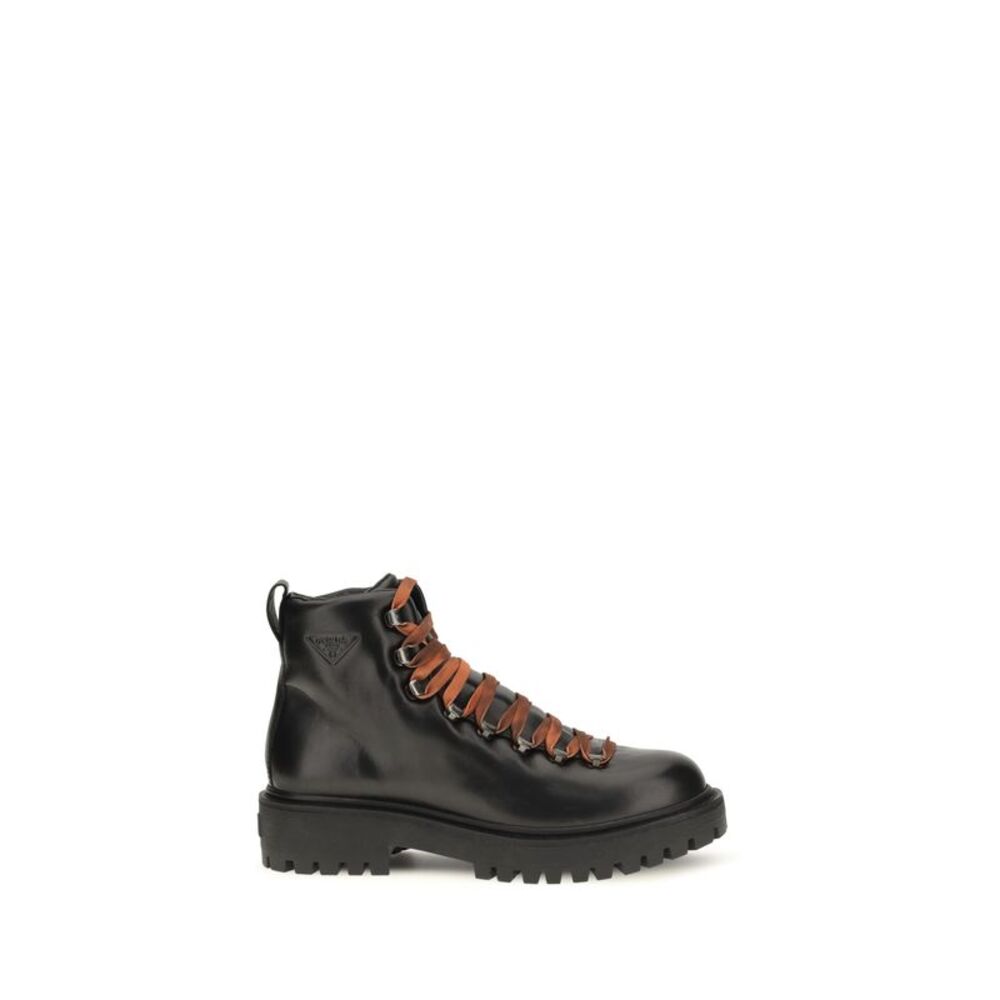 Prada Men Leather Lace-Up Ankle Boots